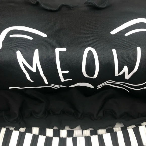 2pc Girl “Meow” Outfit With Belt | Black and White Stripes - Picture 11 of 12